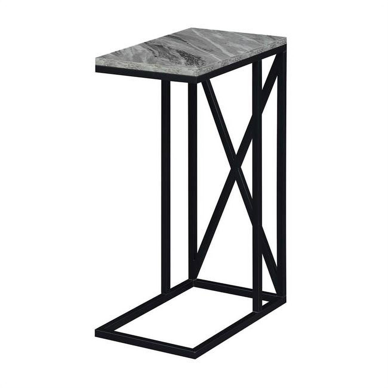 Gray Faux Marble and Black C End Table