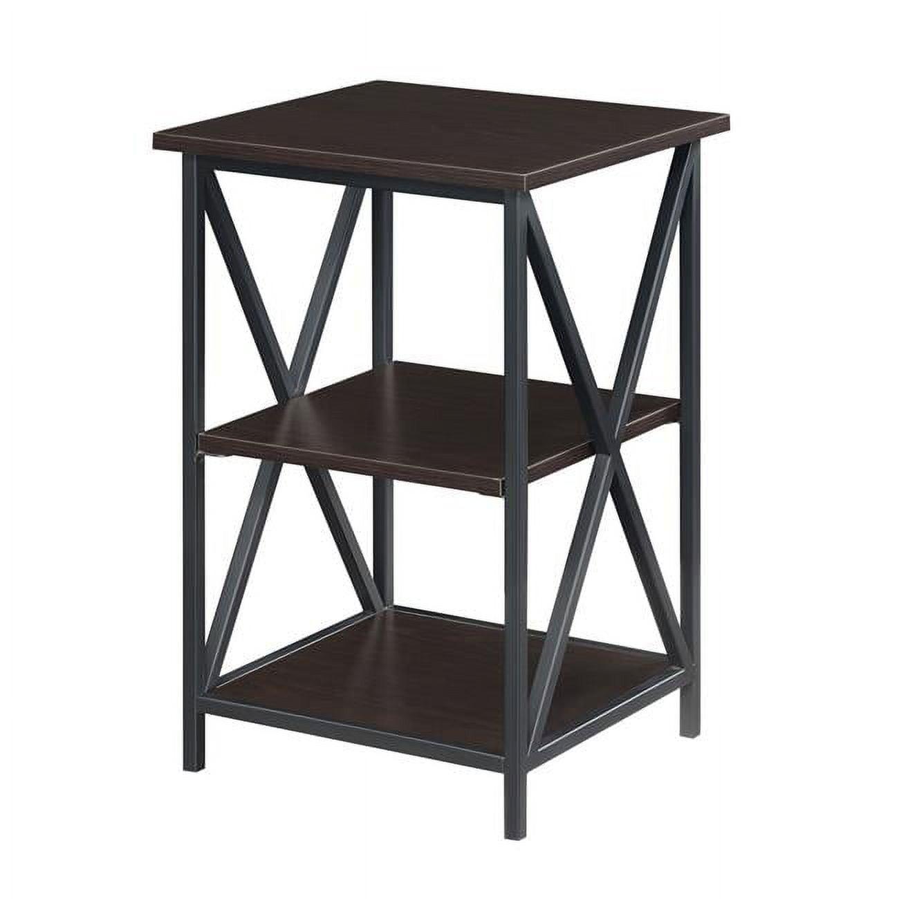 Espresso Black Wood Metal 3-Tier End Table