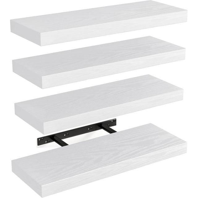 Fairy 15.8in Floating Shelves, Wall Shelves Set of 4, Shelves for Wall Decor, with Invisible Brackets, 15.8x1.2x5.5inches, White