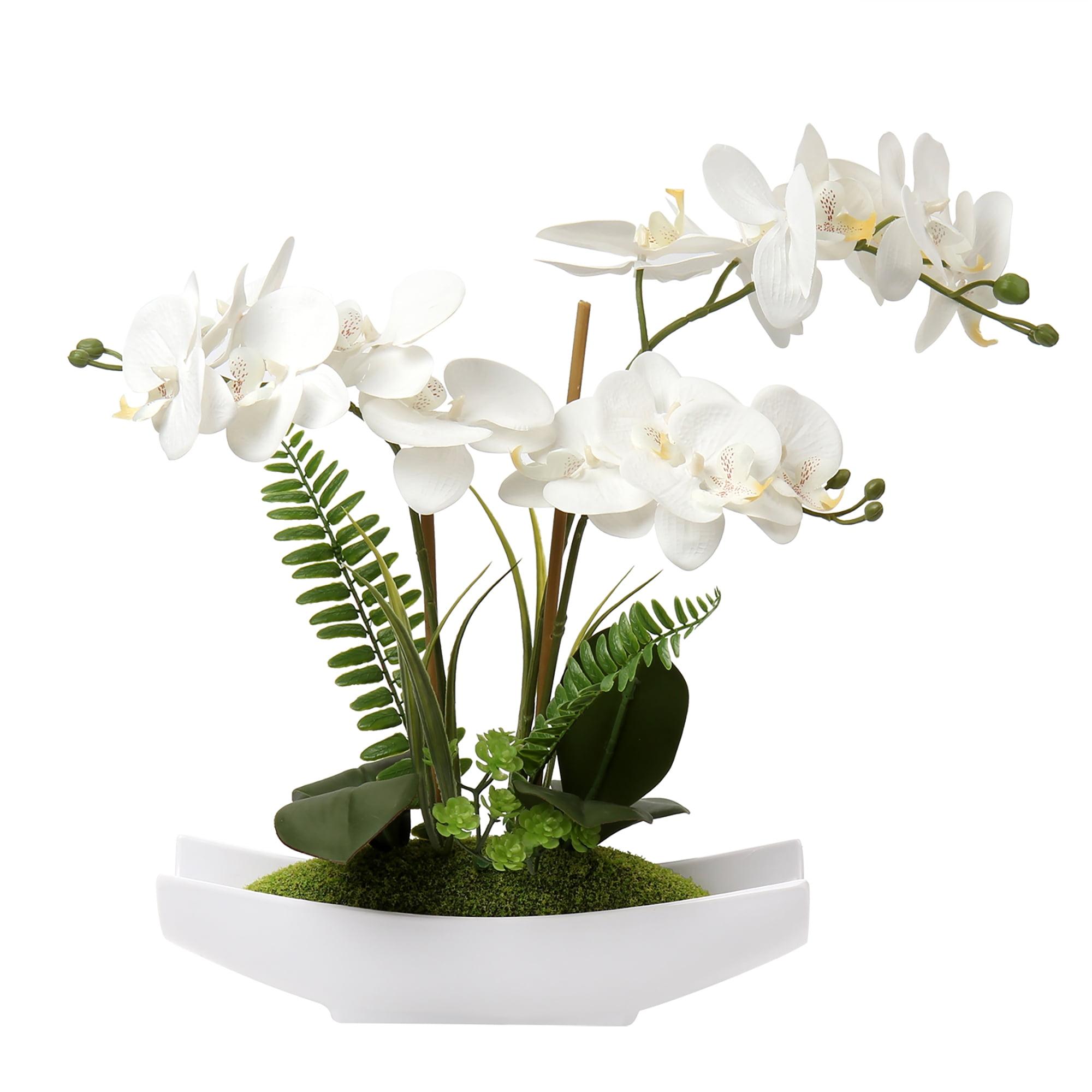15" Artificial Orchid Flowers Phalaenopsis Flower Arrangements in Silver Vase Wedding Party Home Decor