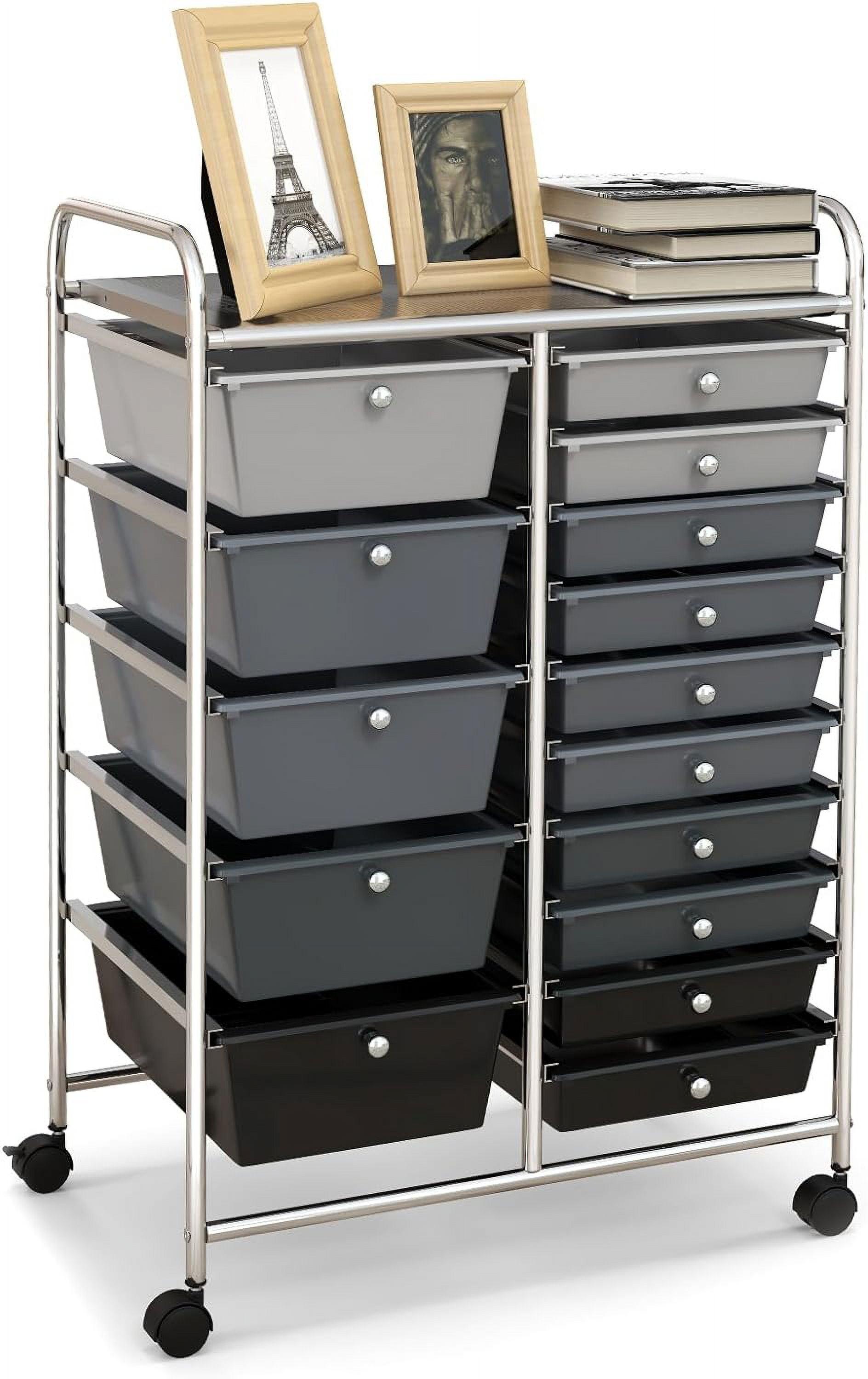 Gray and Black 15-Drawer Metal Rolling Storage Cart