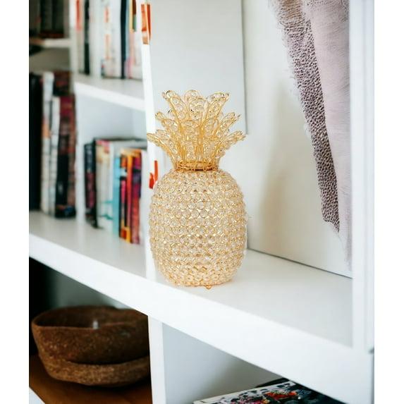 15" Faux Crystal and Gold Pineapple Sculpture