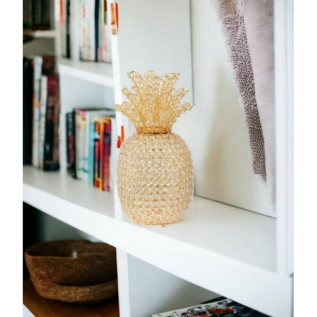 15" Faux Crystal and Gold Pineapple Sculpture