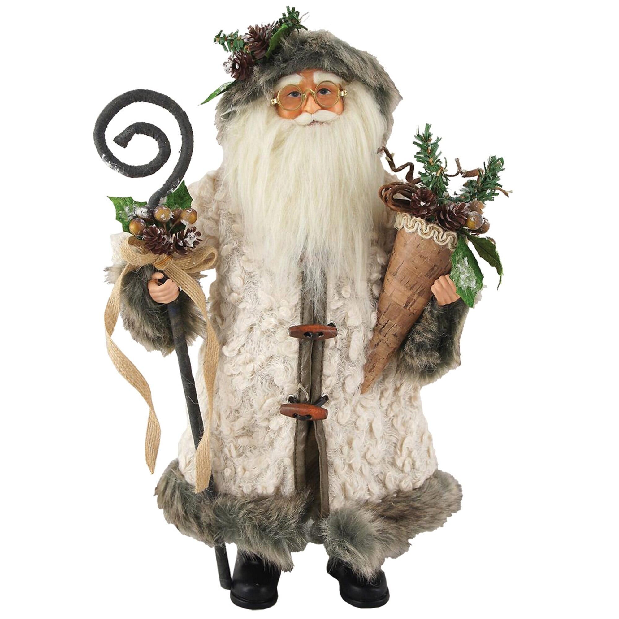 15" Handcrafted Gathering Woodsman Santa Figurine in White