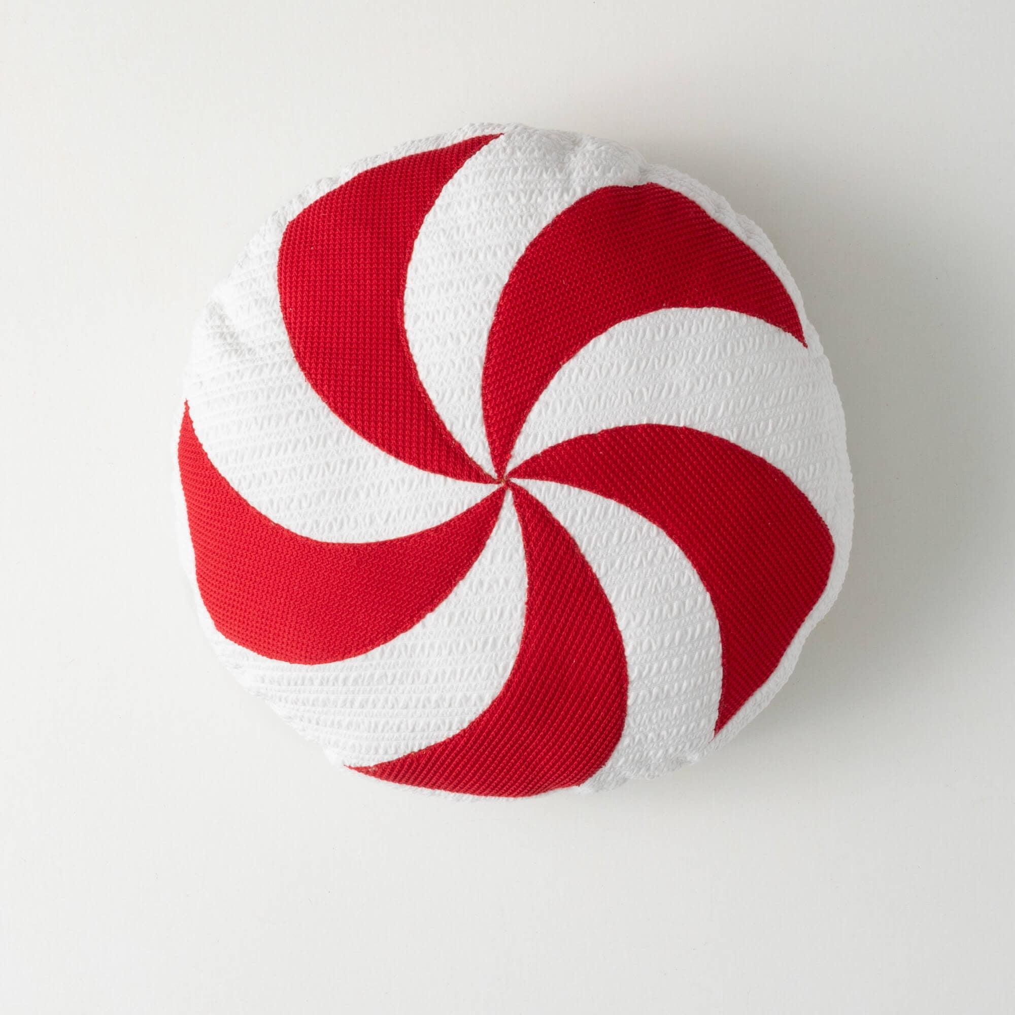 15" Red and White Peppermint Candy Christmas Pillow