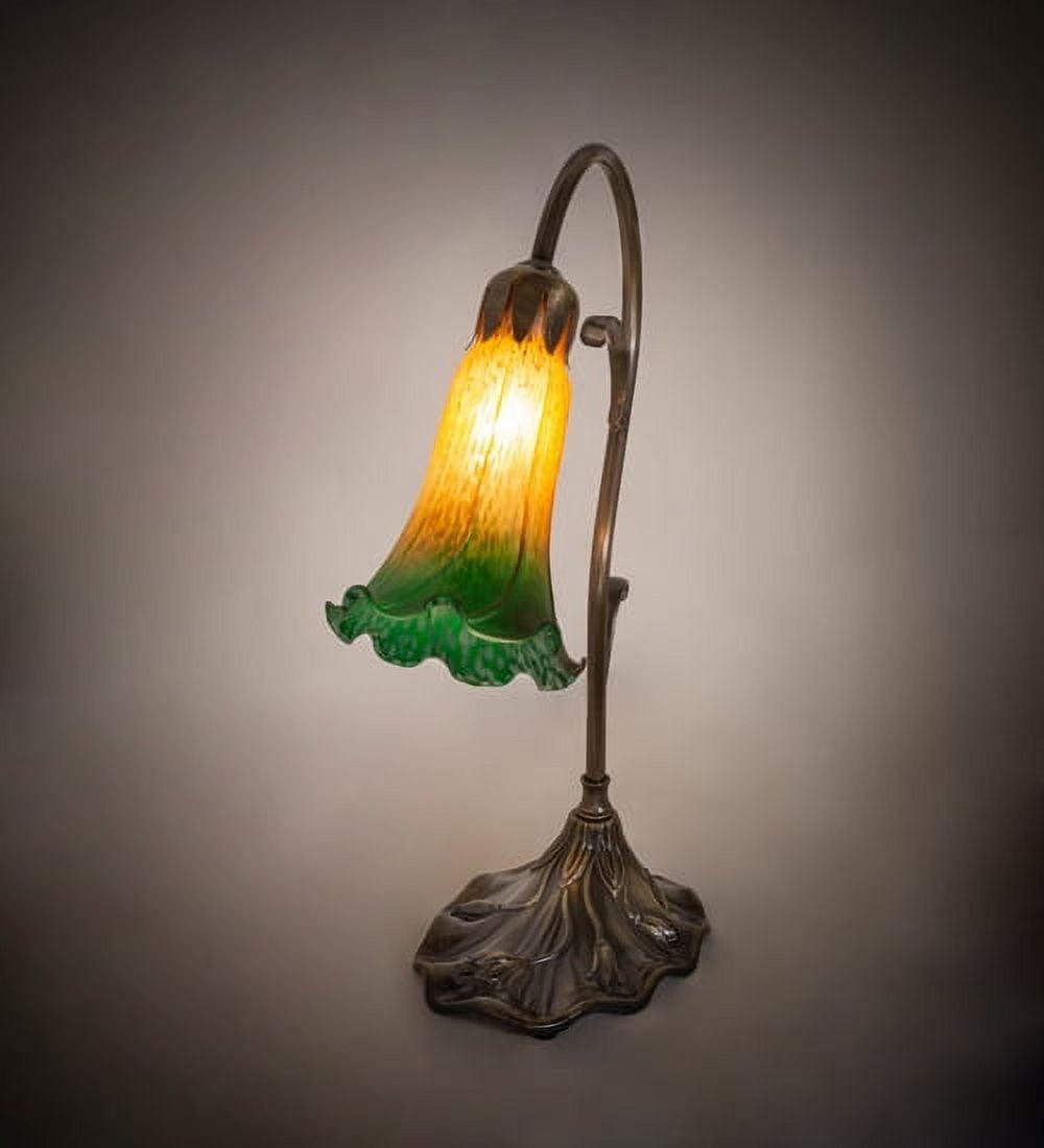 Amber and Green Stained Glass Arched Table Lamp