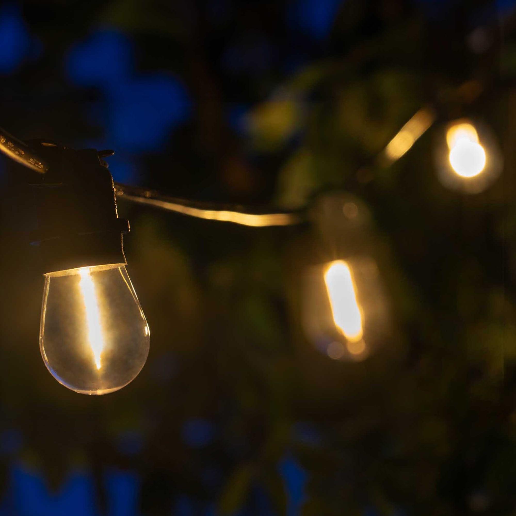 15’ LED Patio Lights, Black E26 SJTW Commercial Watertight Patio Stringer, with 10 Warm White S14 Vintage Edison Filament Bulbs, 18” Spacing