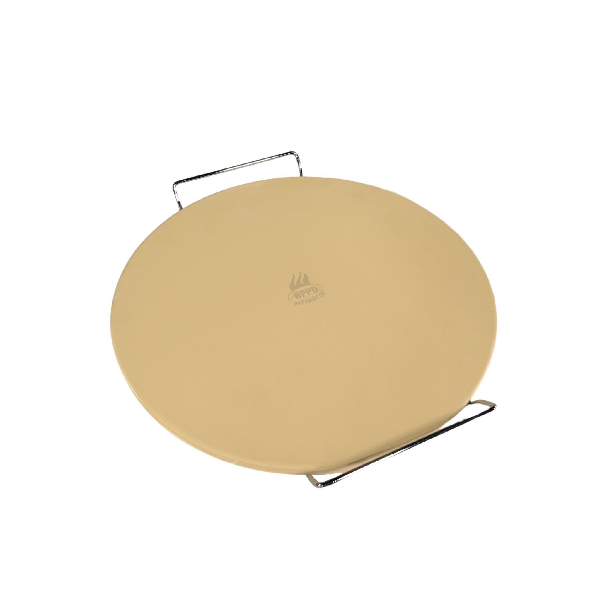 16" Round Cordierite Pizza Baking Stone with Wire Handles