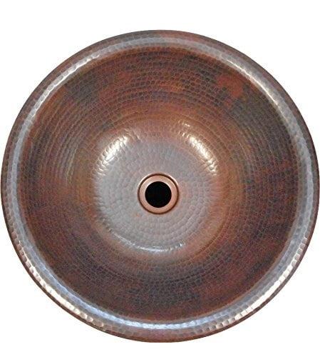 14" Round Hand-Hammered Copper Drop-In Bathroom Sink