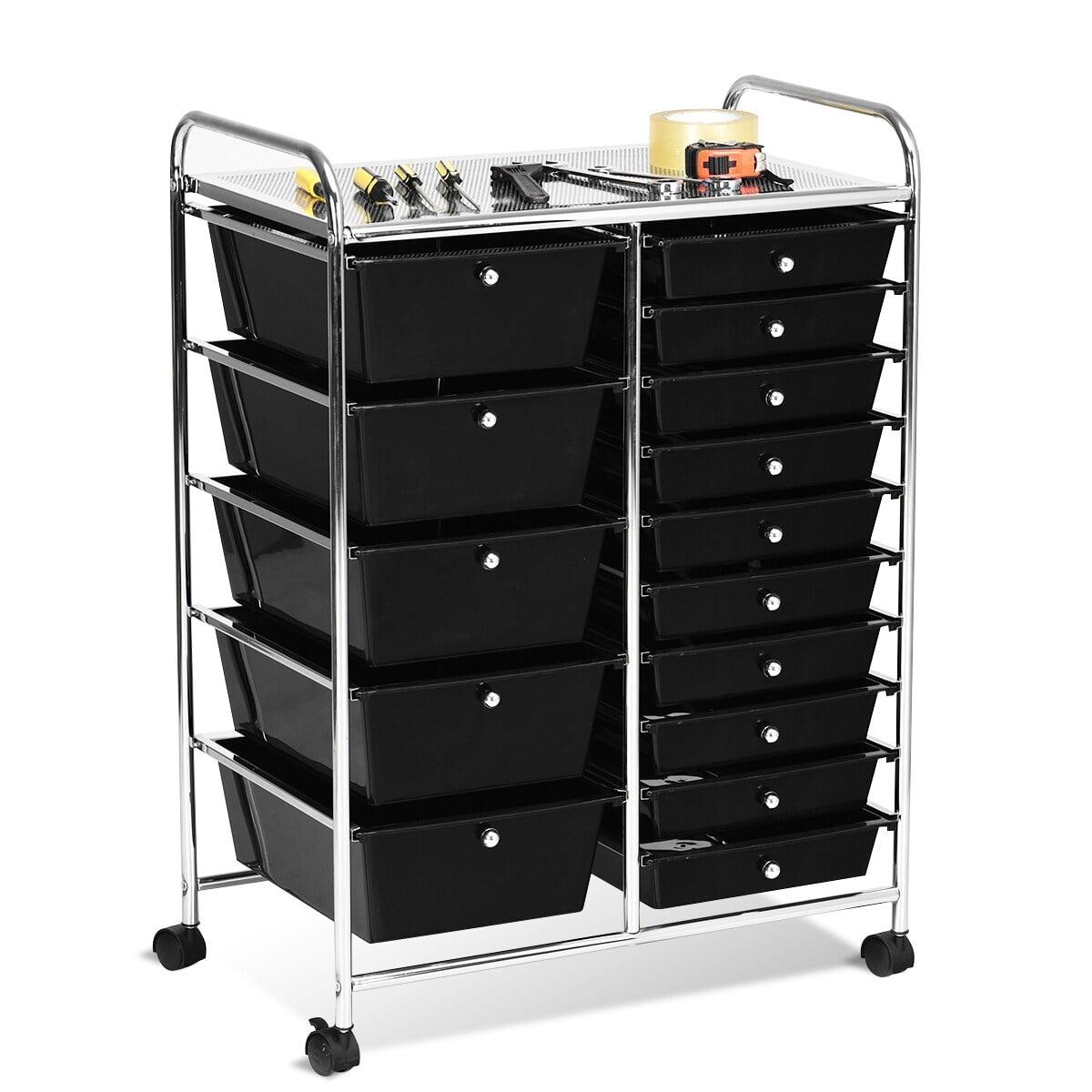 Black 15-Drawer Rolling Utility Organizer Cart with Steel Frame