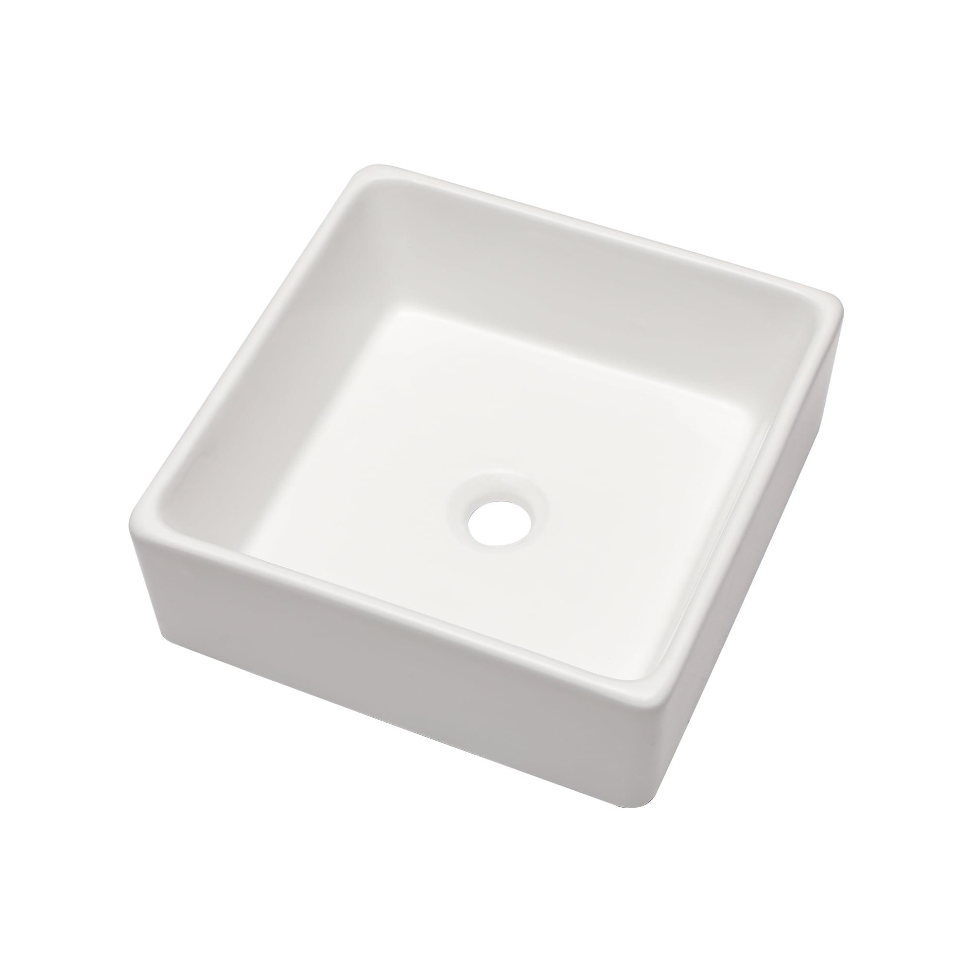 15 in. White Ceramic Square Vessel Sink