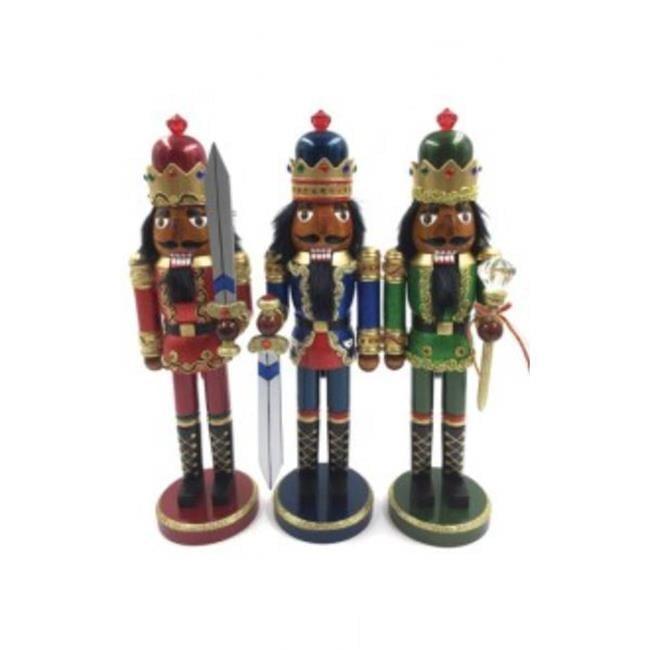 Santa's Workshop Inc. 15" Black Bejeweled King Nutcracker, Set of 3