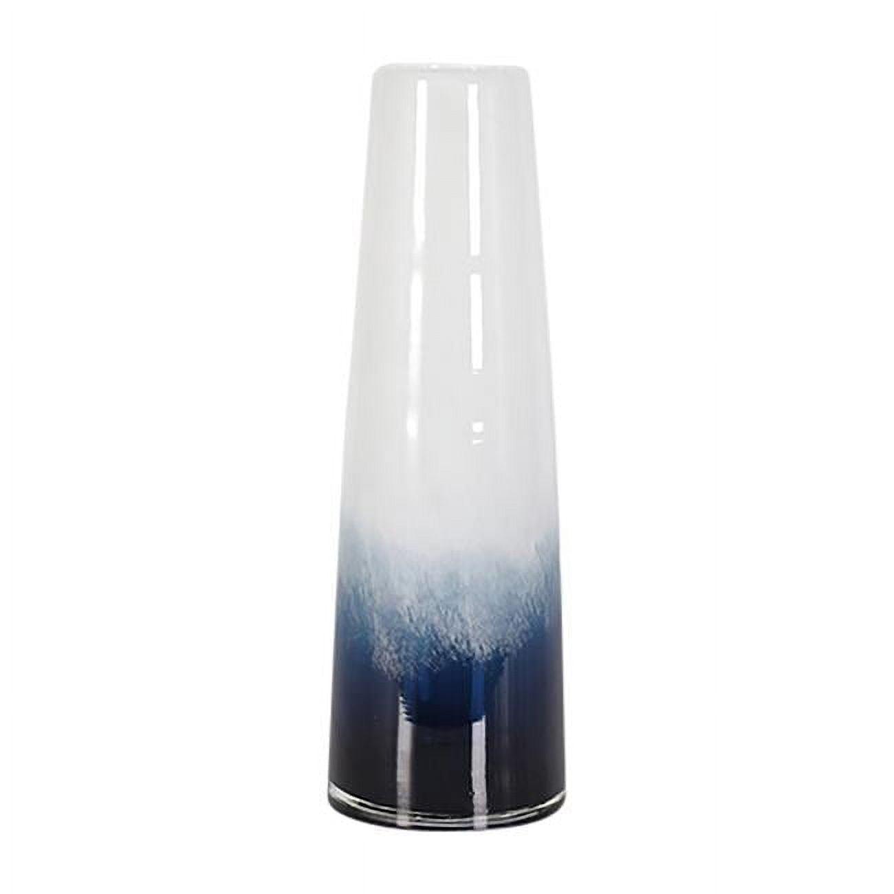 Blue and White Ombre Glass Cylinder Vase, 15"