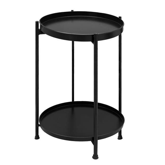 The Urban Port 15" Modern Side End Table Metal Round Tray Top Foldable Legs Black