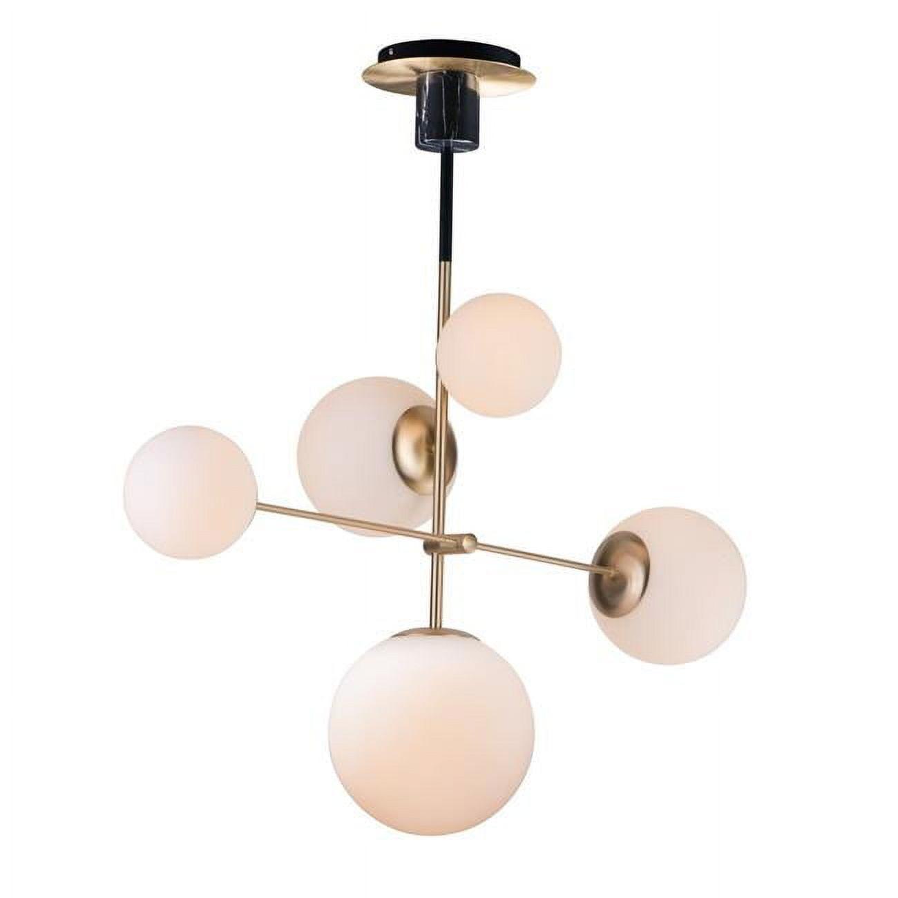 Vesper Satin Brass & Black 5-Light Globe Pendant with Satin White Glass