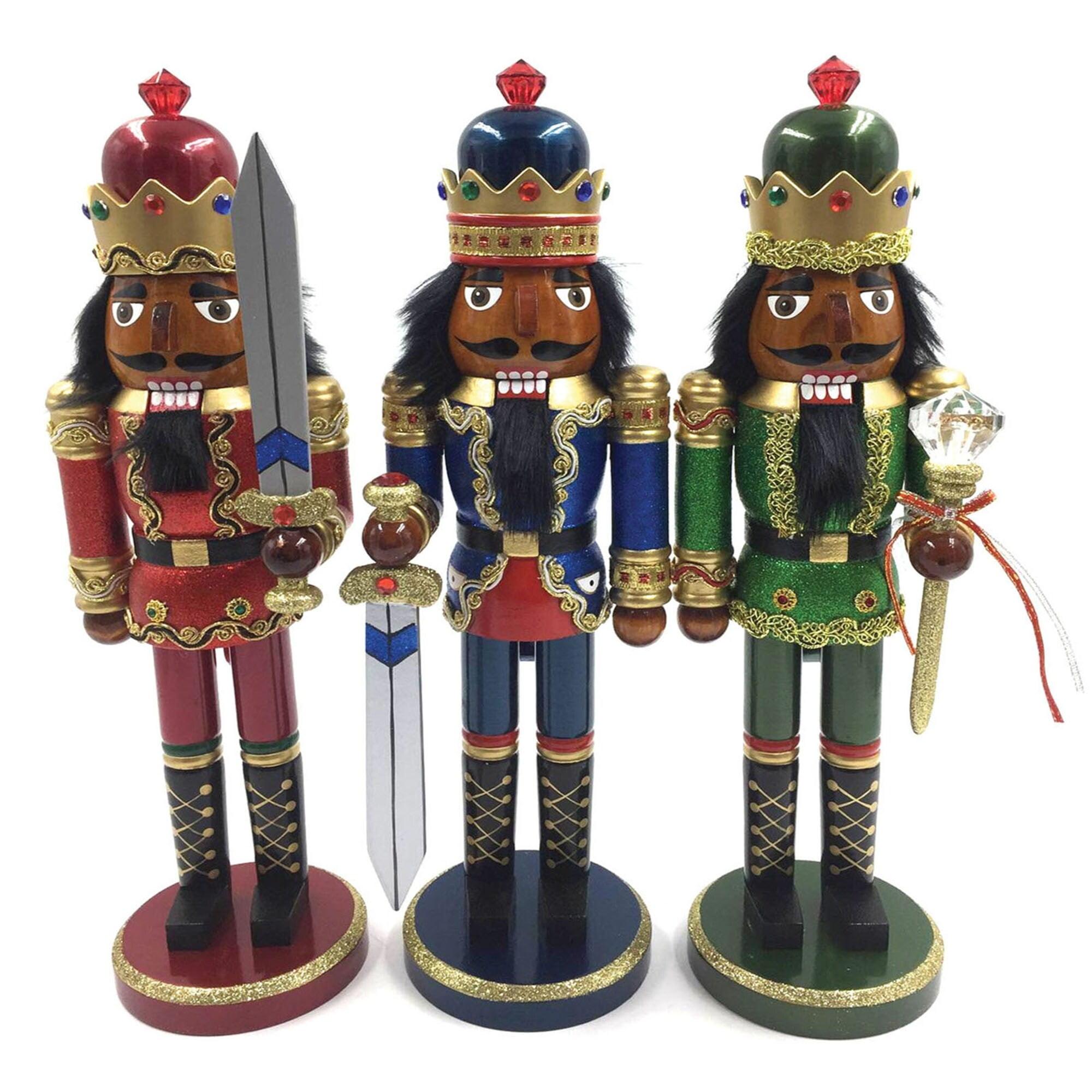 Santa's Workshop Inc. 15" Black Bejeweled King Nutcracker, Set of 3