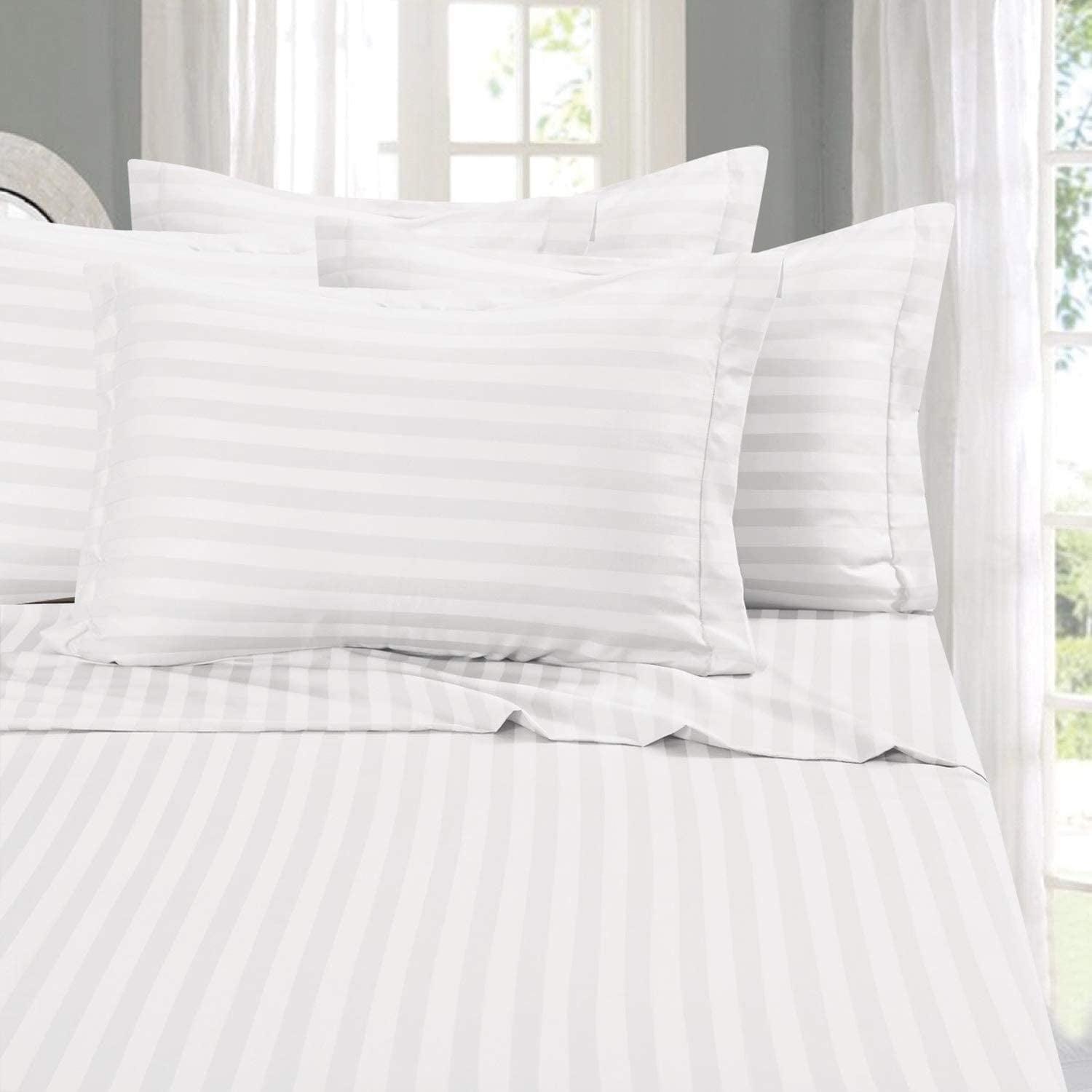 1500 Thread Count 6-Piece Damask Stripe Bed Sheet Set Queen White