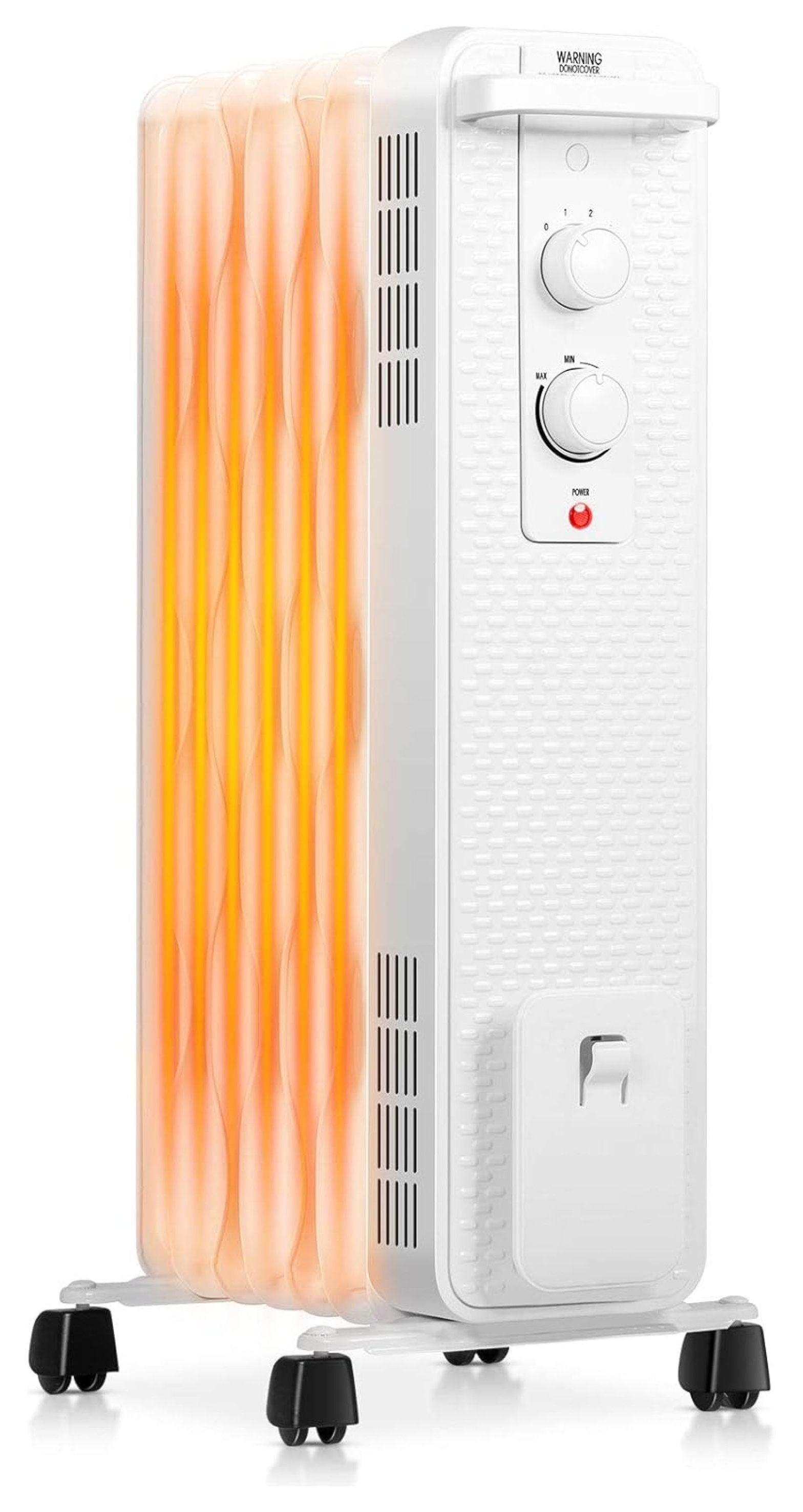 White 1500W Oil-Filled Radiator Space Heater with Thermostat