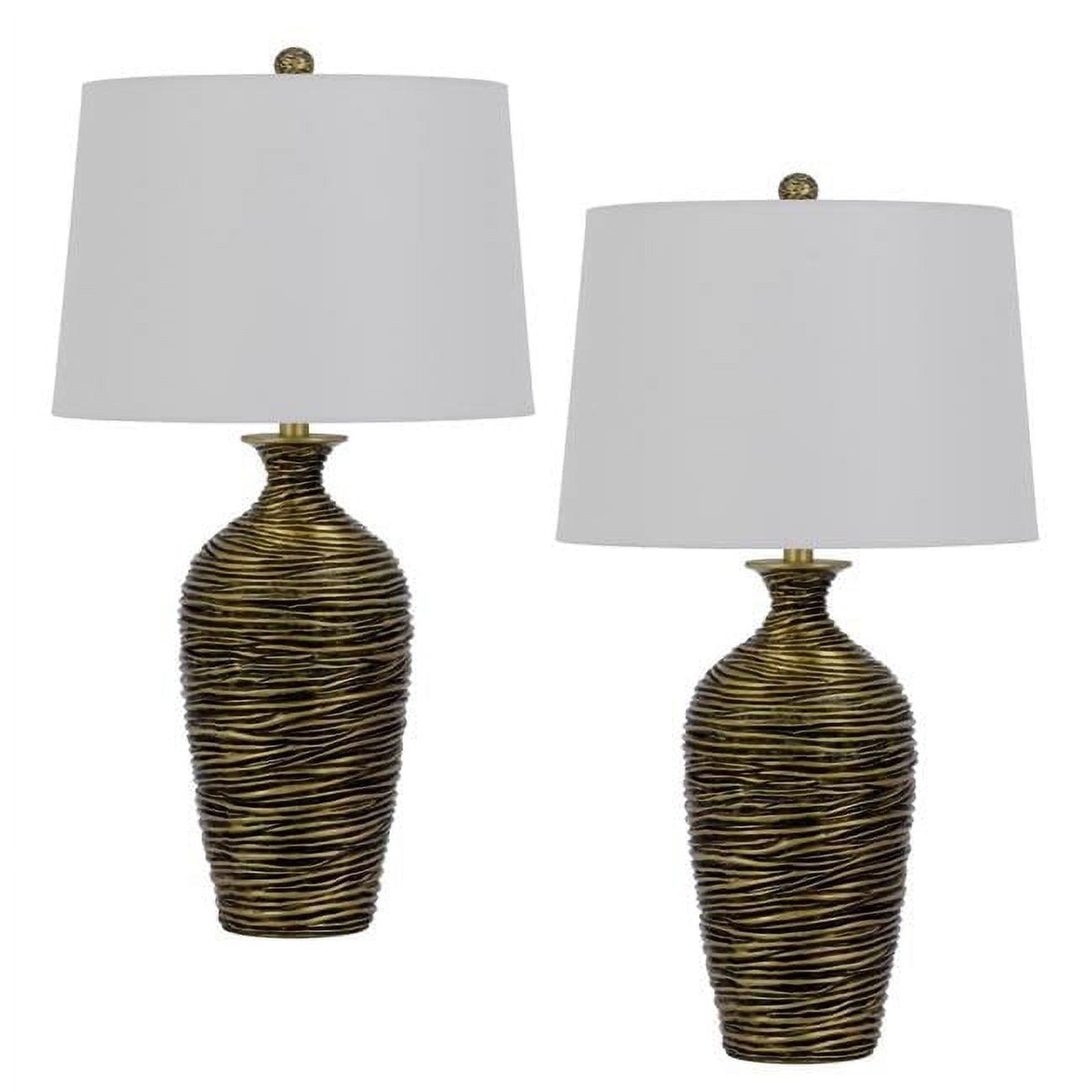 150W 3-Way Aurora Resin Table Lamp with Hardback Taper Drum Fabric Shade, Antique Bronze