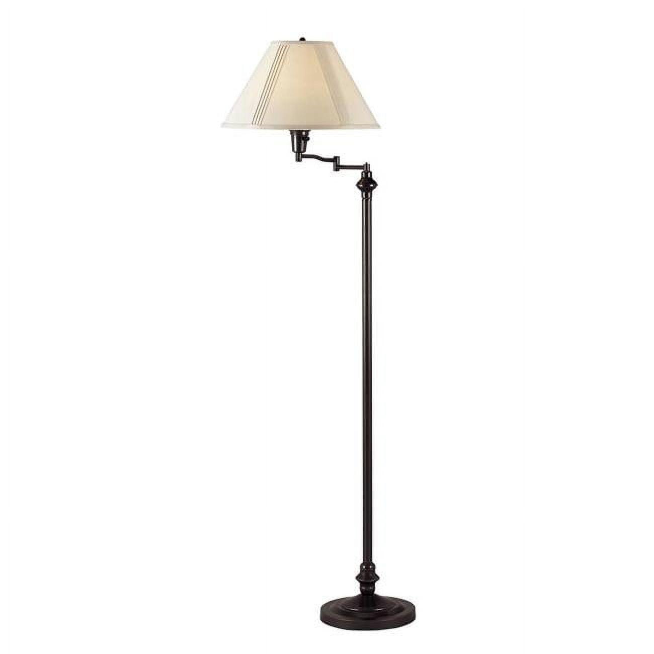 Black Metal Floor Lamp with Adjustable Swing Arm and Fabric Shade