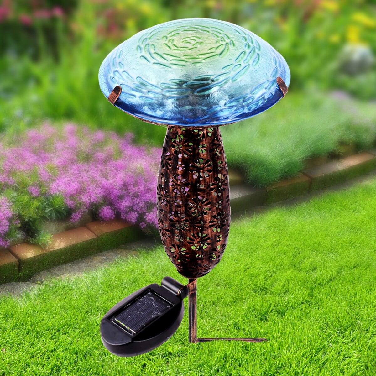 Metal And Glass Solar Mushroom Stake with LED Lawn Ornament