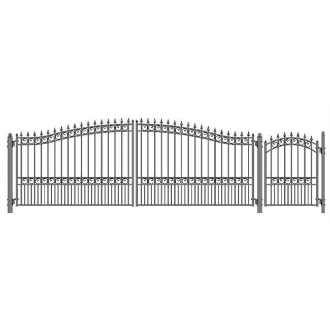 London Style Black Steel Dual Swing Driveway Gate with Pedestrian Gate