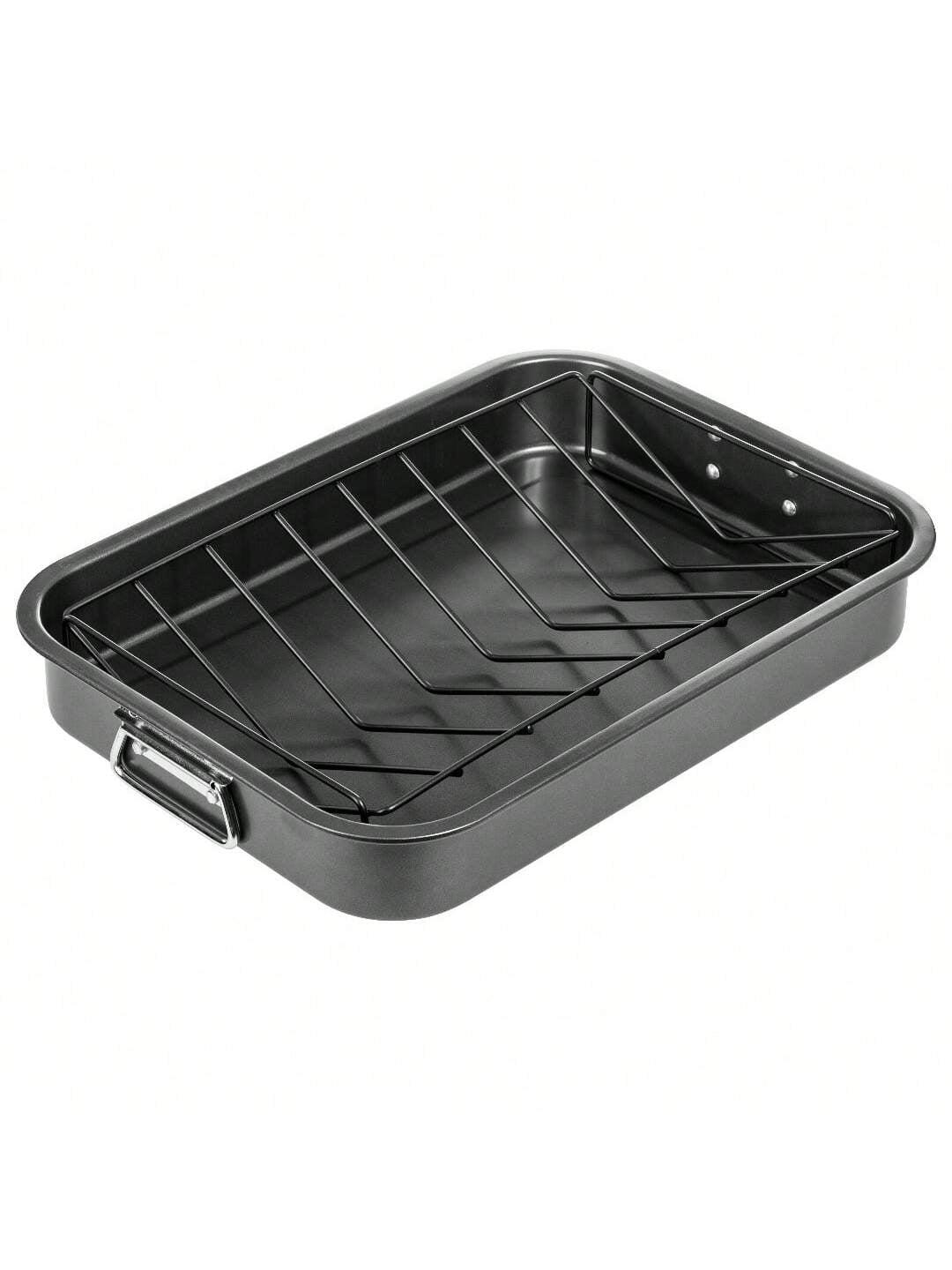 16.5-Inch Black Non-Stick Carbon Steel Roasting Pan with V-Rack