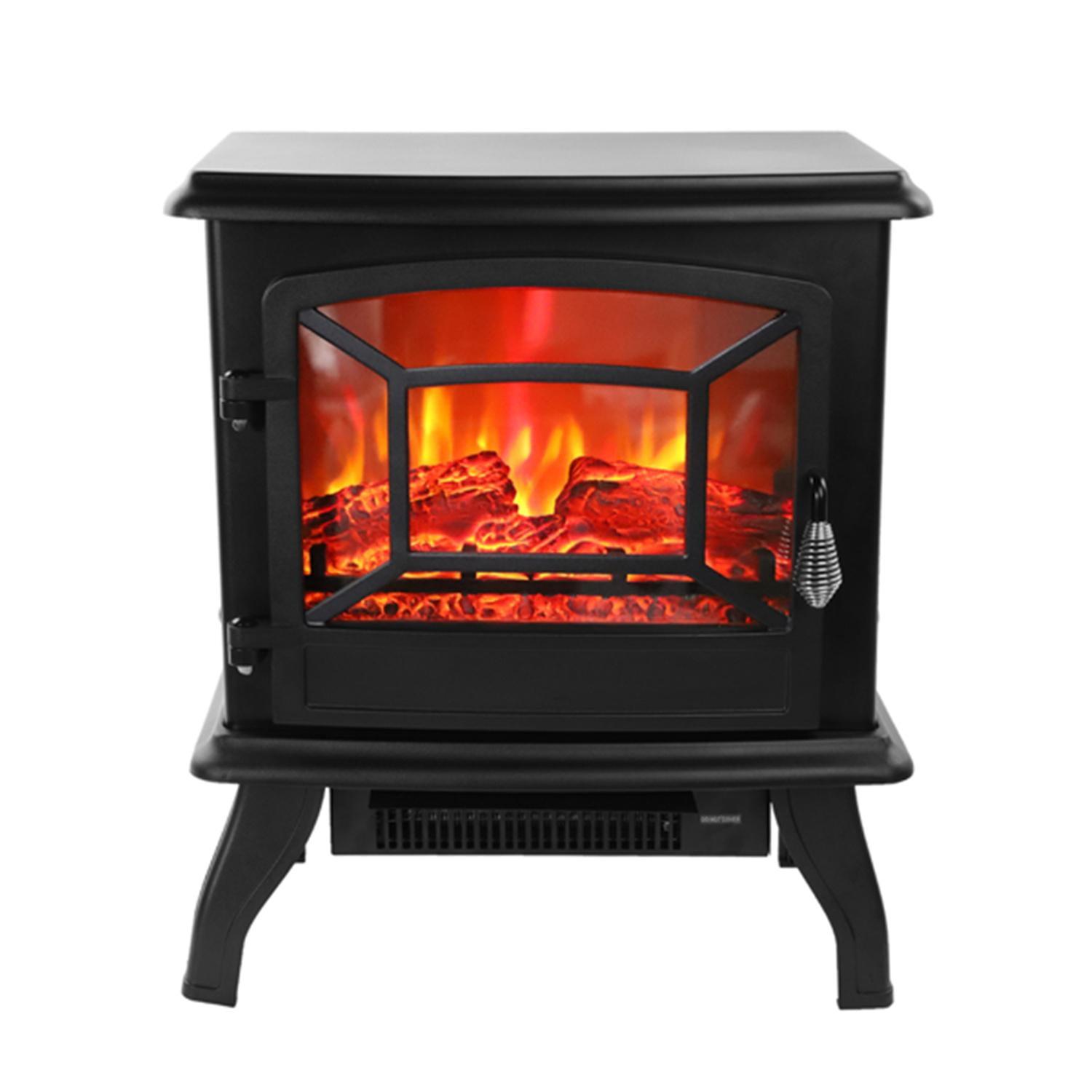 Electric Fireplace Heater, 17" Freestanding Space Heater Fireplace Stove with 3D Realistic Flame, 1400W Portable Electric Heater for Indoor Use, Thermostat, Overheating Protection - Black