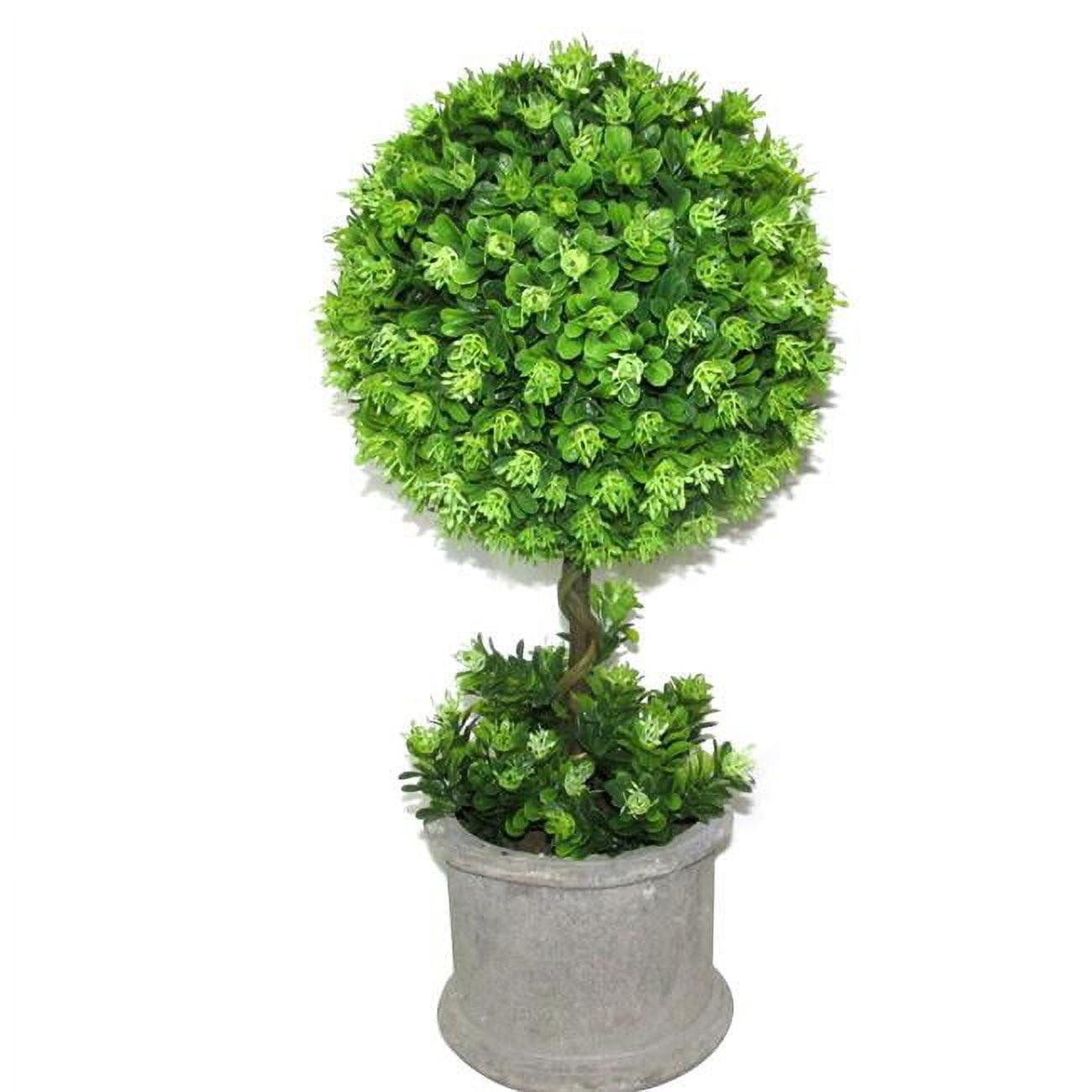 16 Inch Green Artificial Topiary Tree in Gray Pot