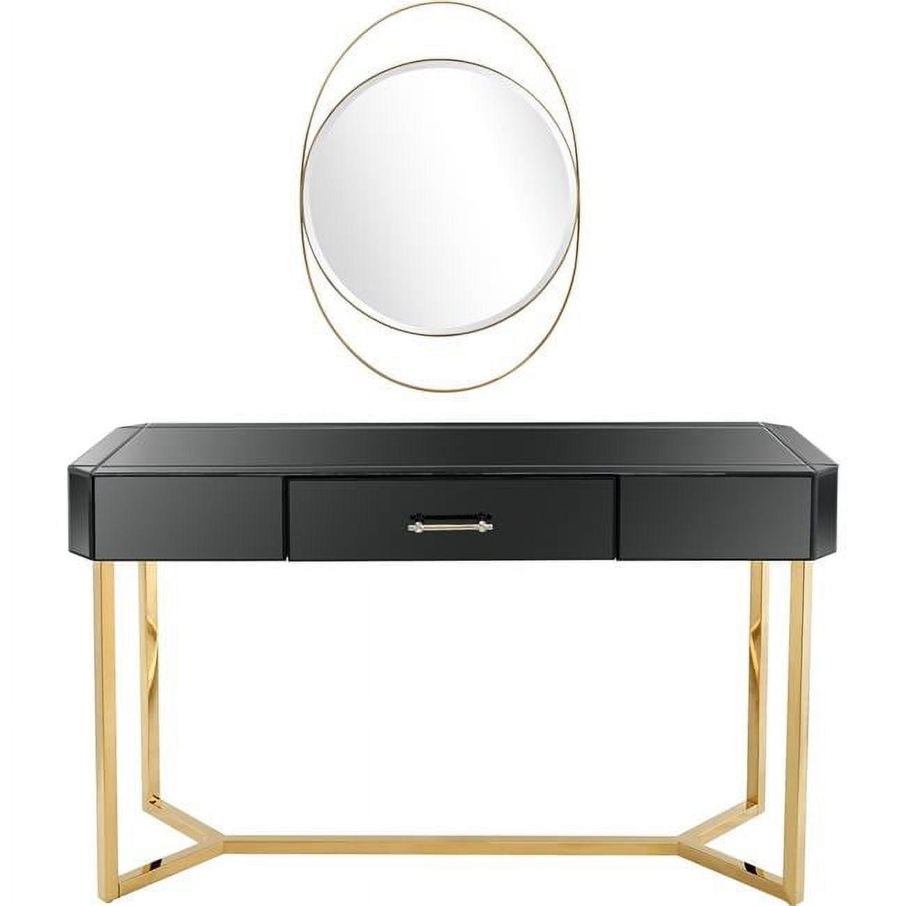 Sonya Gold-Black Mirrored Console Table with Oval Accent Mirror