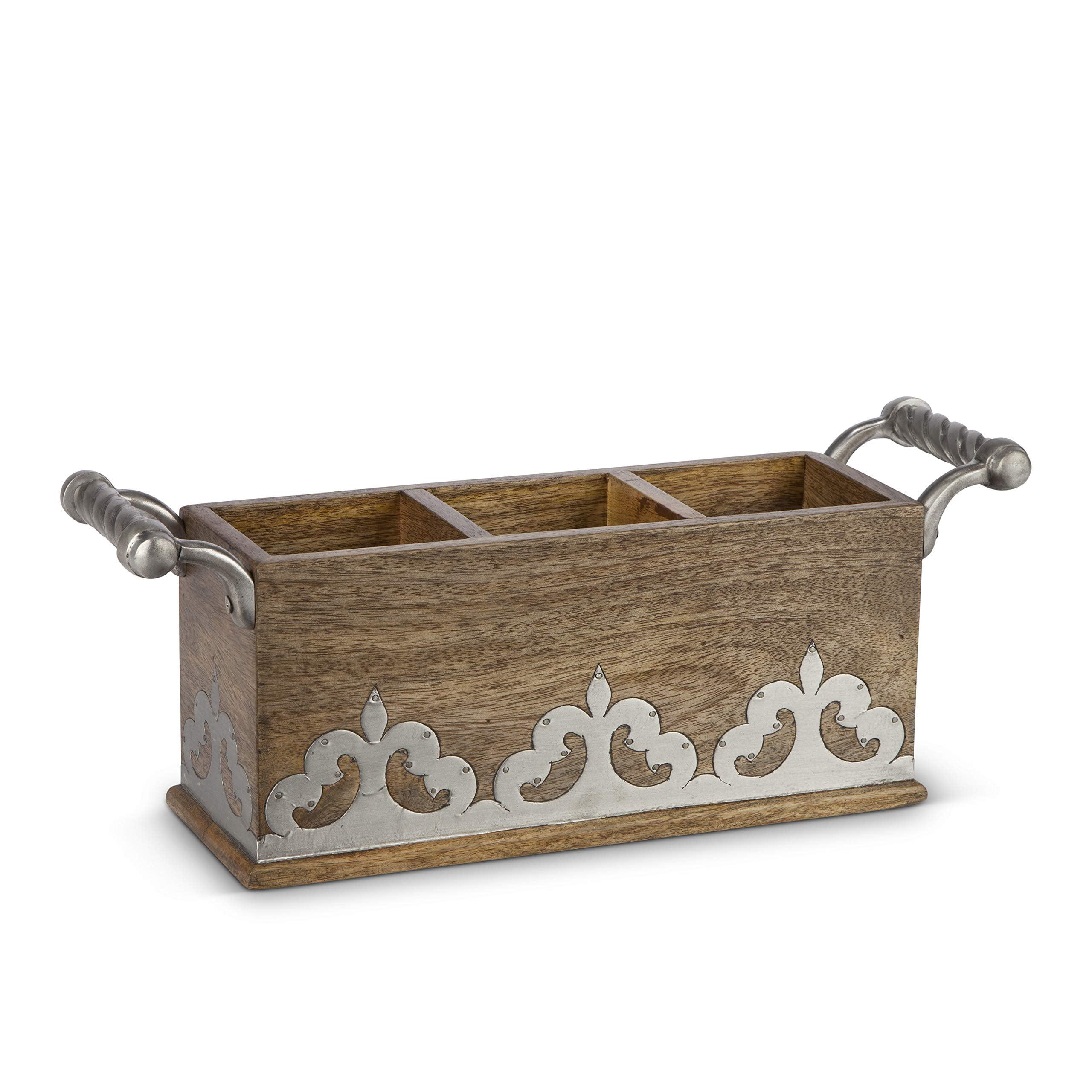 Heritage Mango Wood and Metal Flatware Caddy