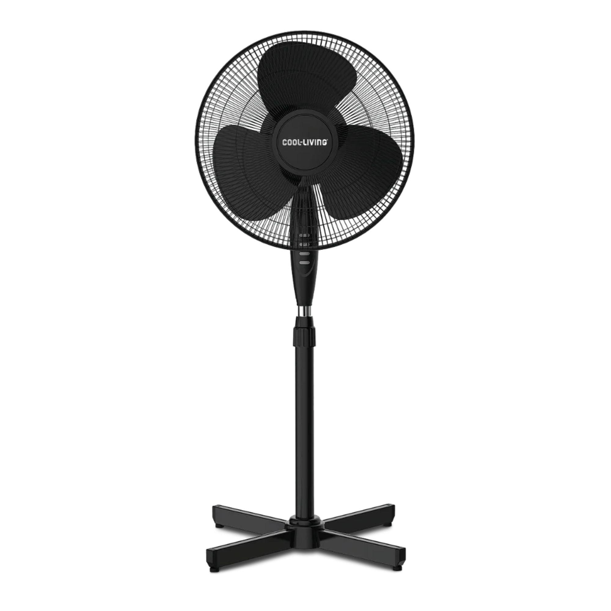 Cool-Living 16" Electric Oscillating Pedestal Fan with 3 Speed Options, 90-Degree Rotating Head, and Adjustable Height and Tilt, Black