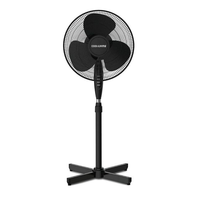 Cool-Living 16" Electric Oscillating Pedestal Fan with 3 Speed Options, 90-Degree Rotating Head, and Adjustable Height and Tilt, Black
