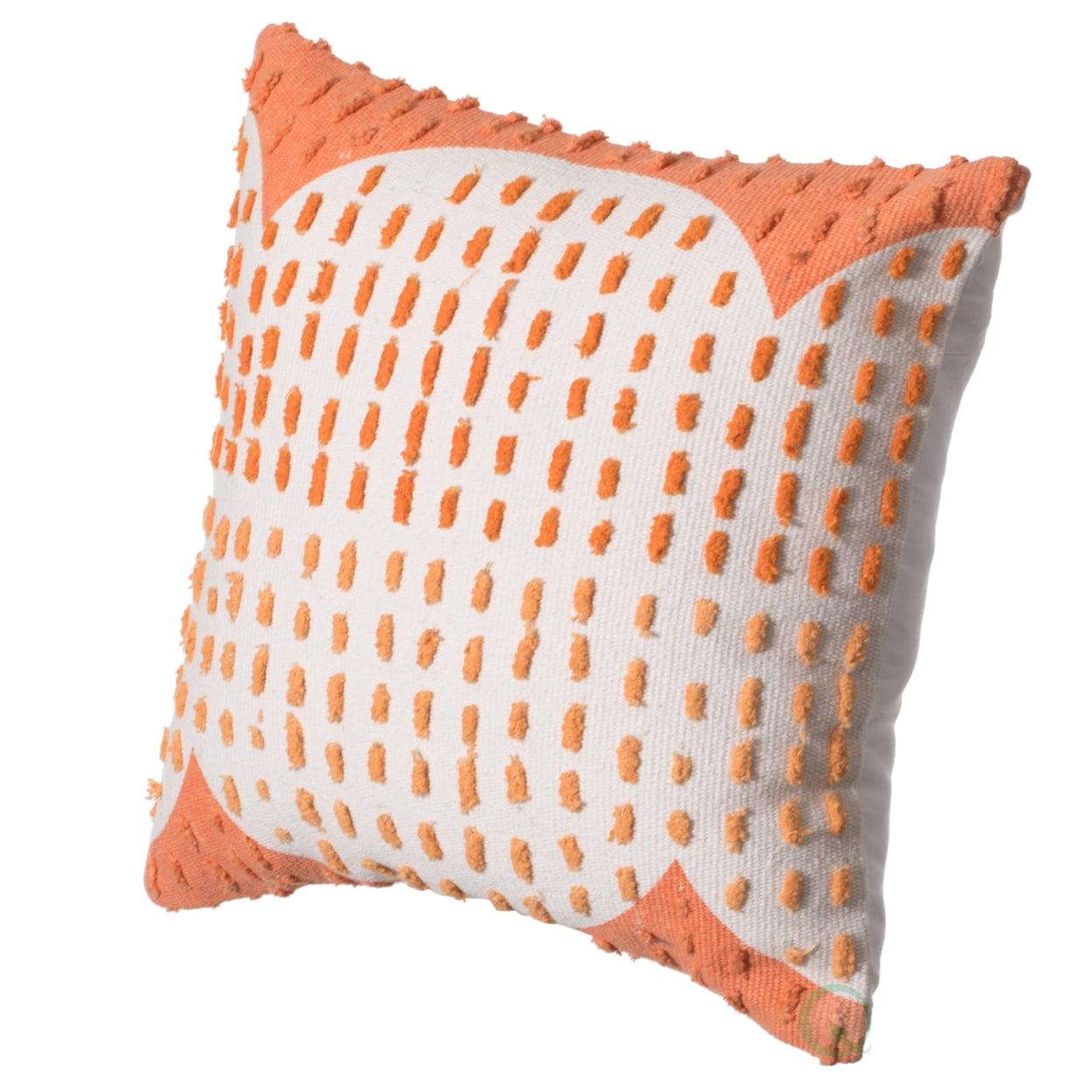 16" Handwoven Cotton Throw Pillow Cover with Ribbed Line Dots and Wave Border