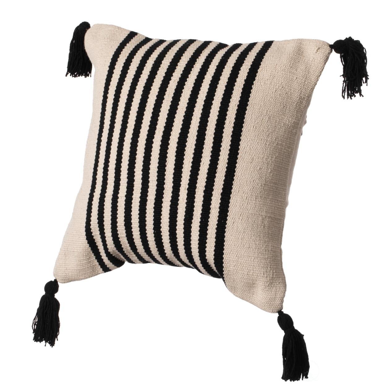 16" Handwoven Black Cotton Euro Throw Pillow Cover