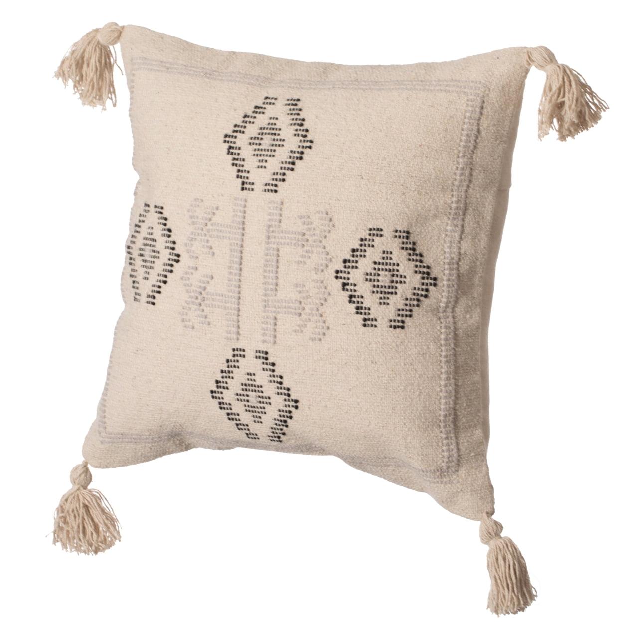 16" Handwoven Cotton Throw Pillow Cover with Tribal Aztec Design and Tassel Corners