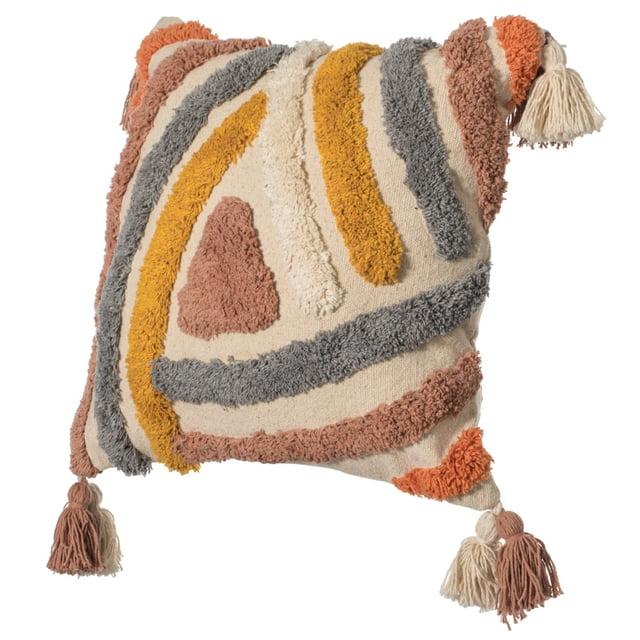 16" Handwoven Cotton Throw Pillow Cover with Tufted designs and Side Tassels