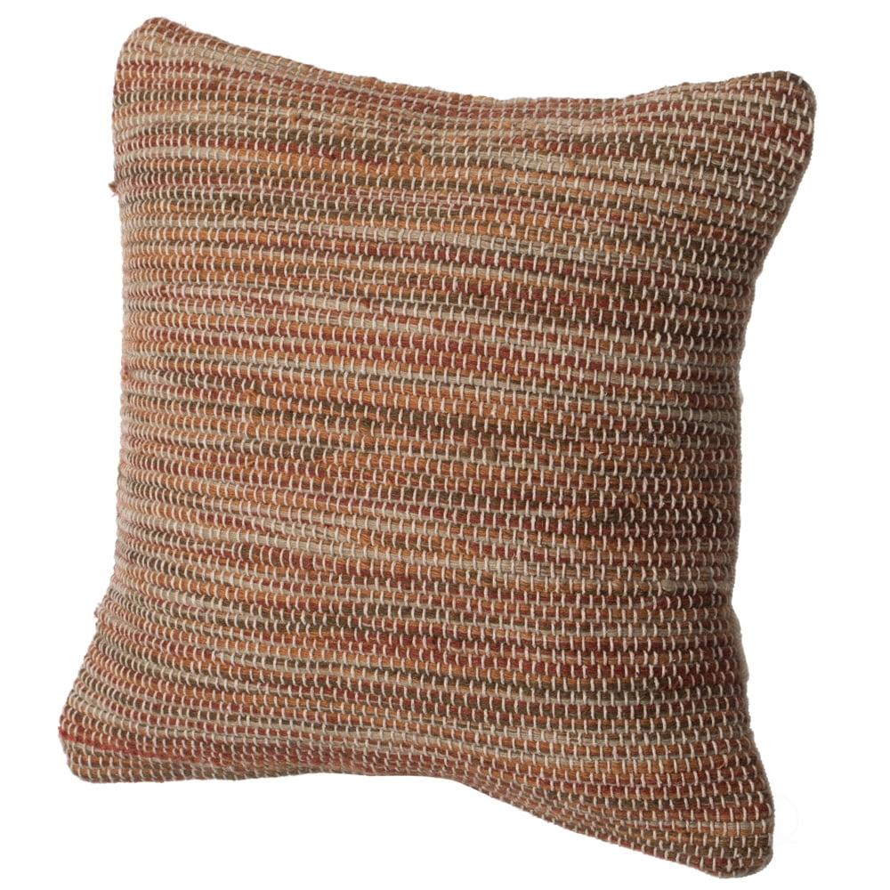 16" Handwoven Wool & Cotton Throw Pillow Cover with Woven Knit Texture with Filler, Rust