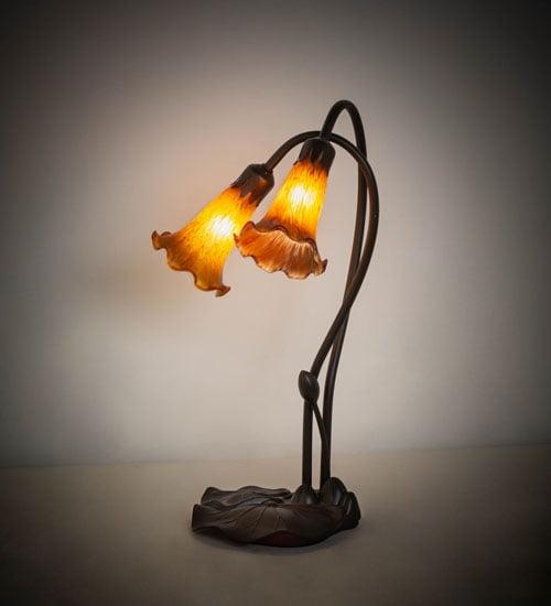 Amber Tiffany Pond Lily 2-Light Accent Lamp in Mahogany Bronze