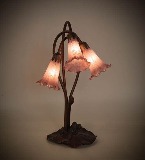 Lavender Stained Glass 3-Light Bronze Table Lamp