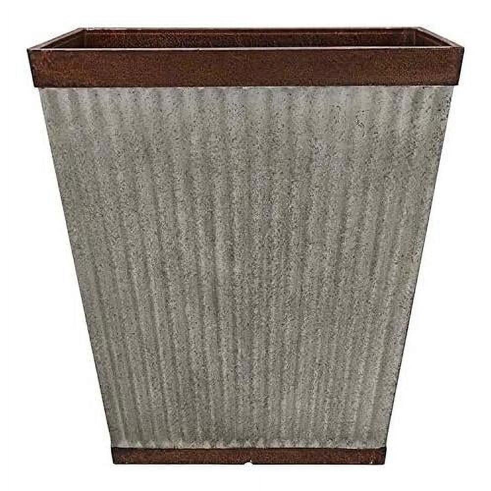 Rustic Galvanized Resin 16" Square Garden Planter, Weathered Finish