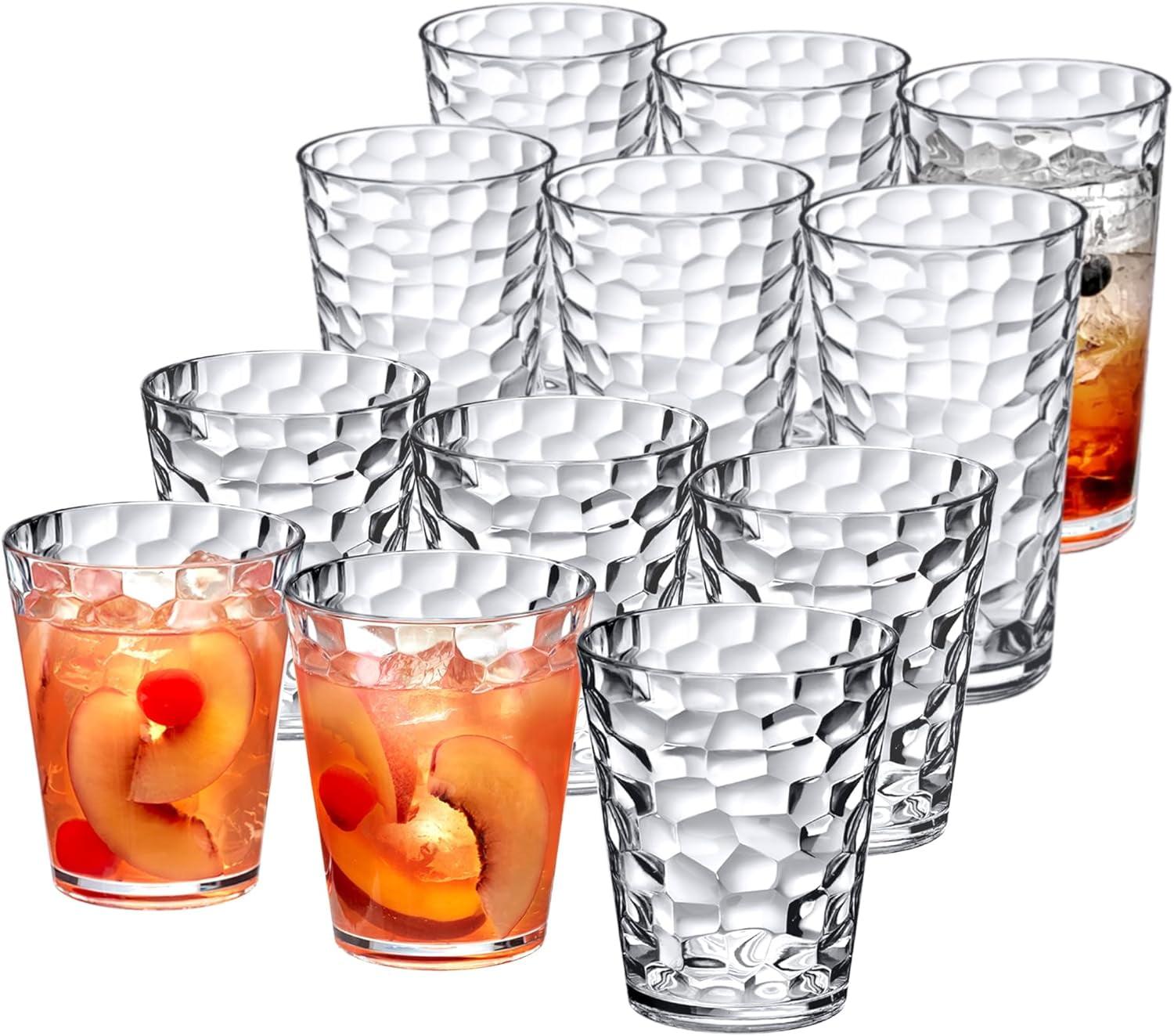 Amazing Abby - Iceberg - 16-Ounce and 24-Ounce Plastic Tumblers (Set of 12), Plastic Drinking Glasses, All-Clear Reusable Plastic Cups, Stackable, BPA-Free, Shatter-Proof, Dishwasher-Safe