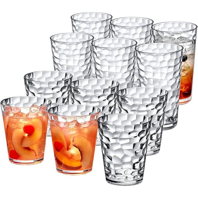 Amazing Abby - Iceberg - 16-Ounce and 24-Ounce Plastic Tumblers (Set of 12), Plastic Drinking Glasses, All-Clear Reusable Plastic Cups, Stackable, BPA-Free, Shatter-Proof, Dishwasher-Safe