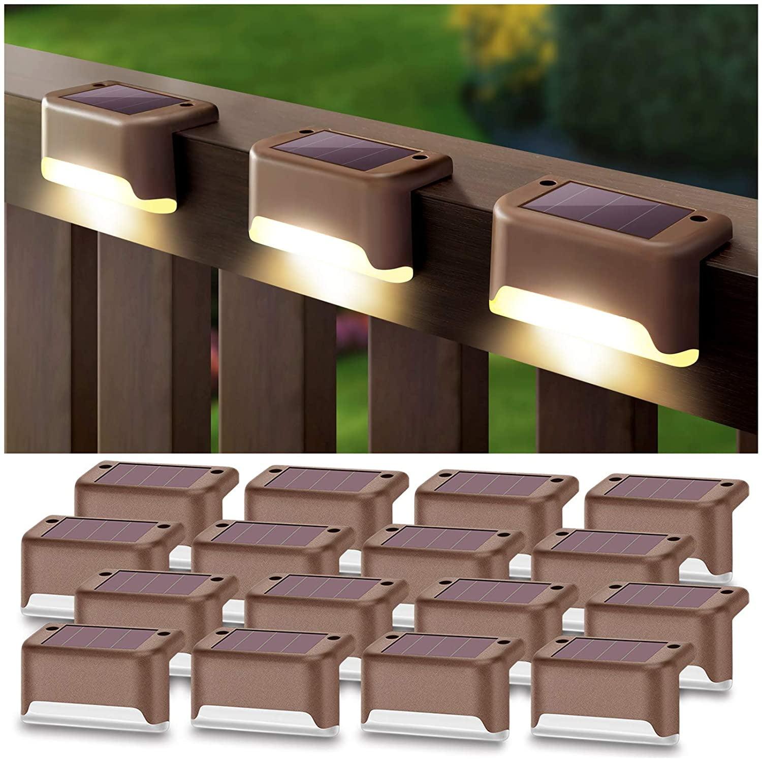 16 Pack Fence Post Solar Lights for Patio Pool Stairs Step and Pathway, Weatherproof LED Deck Lights Solar Powered Outdoor Lights (Warm White)