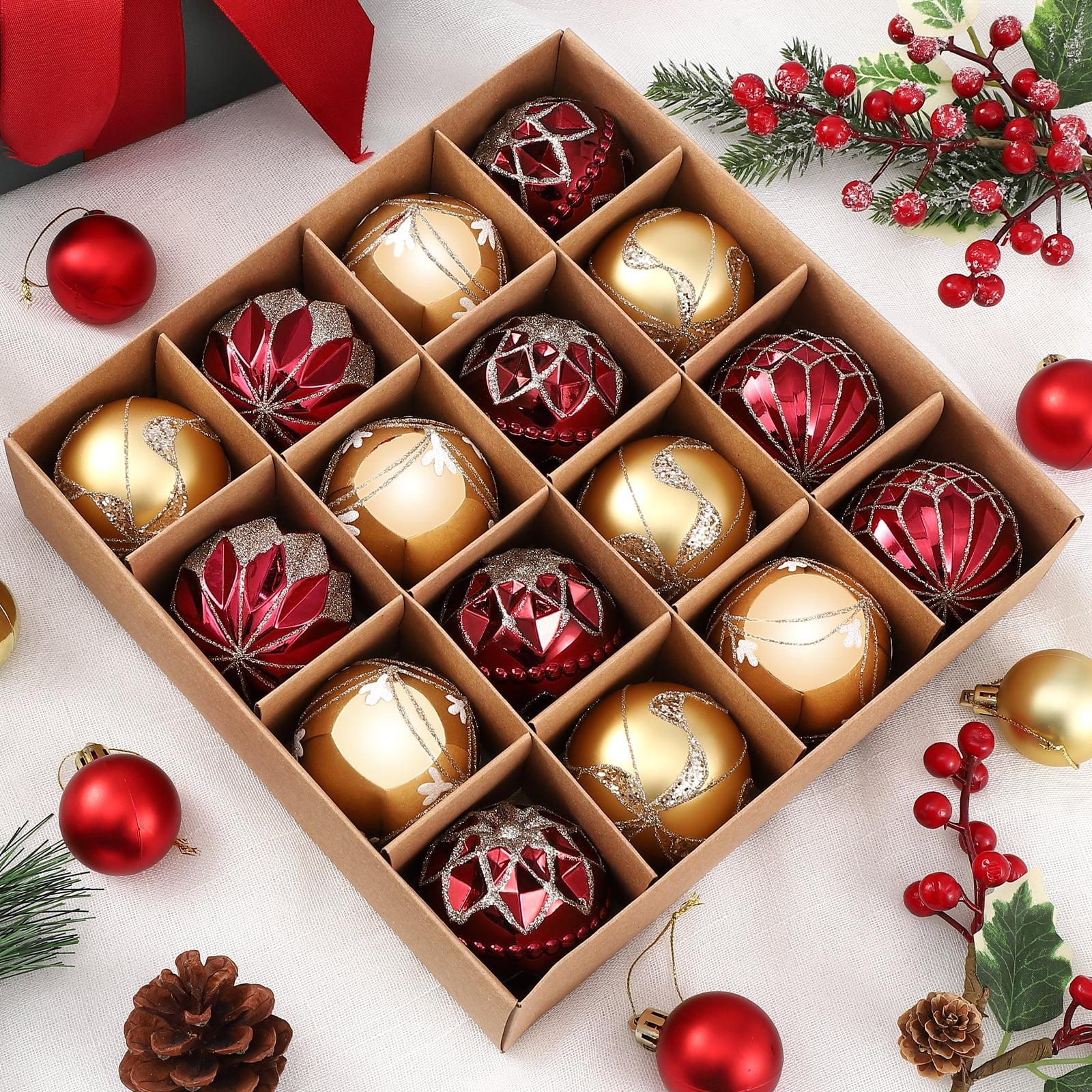 16 Pcs Christmas Ball Ornaments Set for Xmas Tree, 2.36" Red Gold Christmas Tree Ornaments, Shatterproof Plastic Hanging Holiday Balls for Home Decor Festive Christmas Party