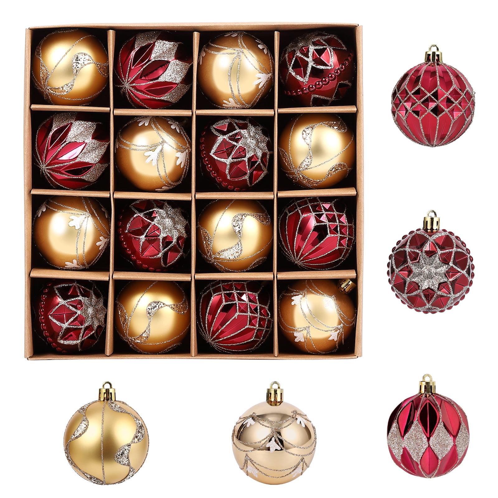 16 Pcs Christmas Ball Ornaments Set for Xmas Tree, 2.36" Red Gold Christmas Tree Ornaments, Shatterproof Plastic Hanging Holiday Balls for Home Decor Festive Christmas Party