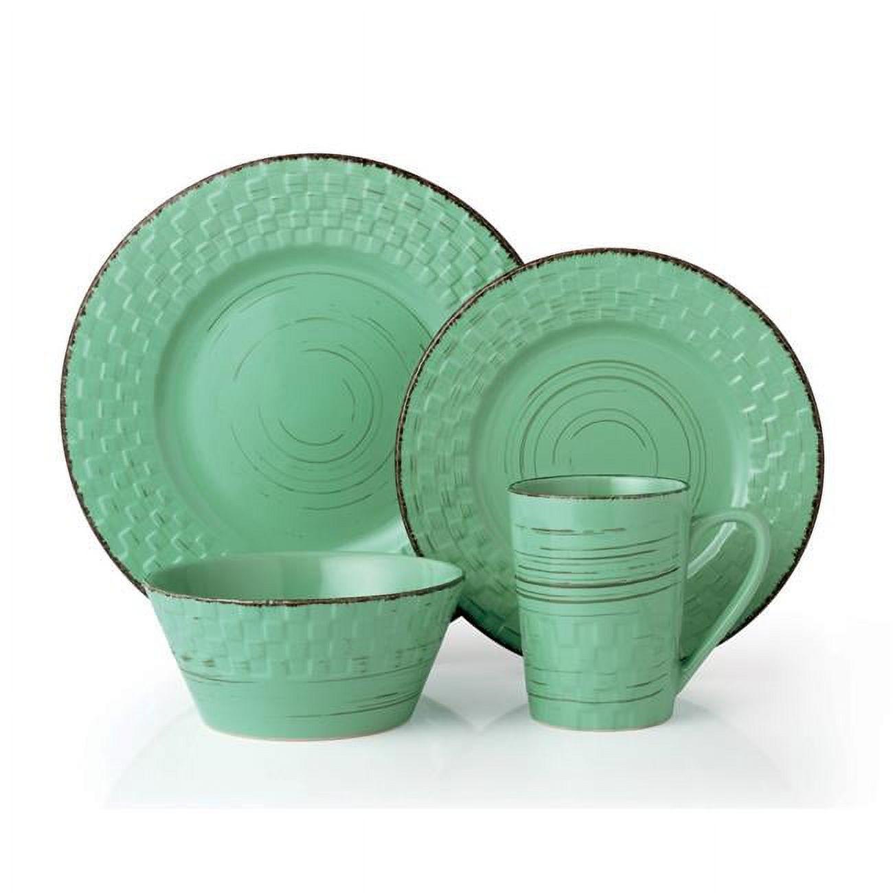 16 Piece Pistachio Green Ceramic Dinnerware Set with Distressed Weave