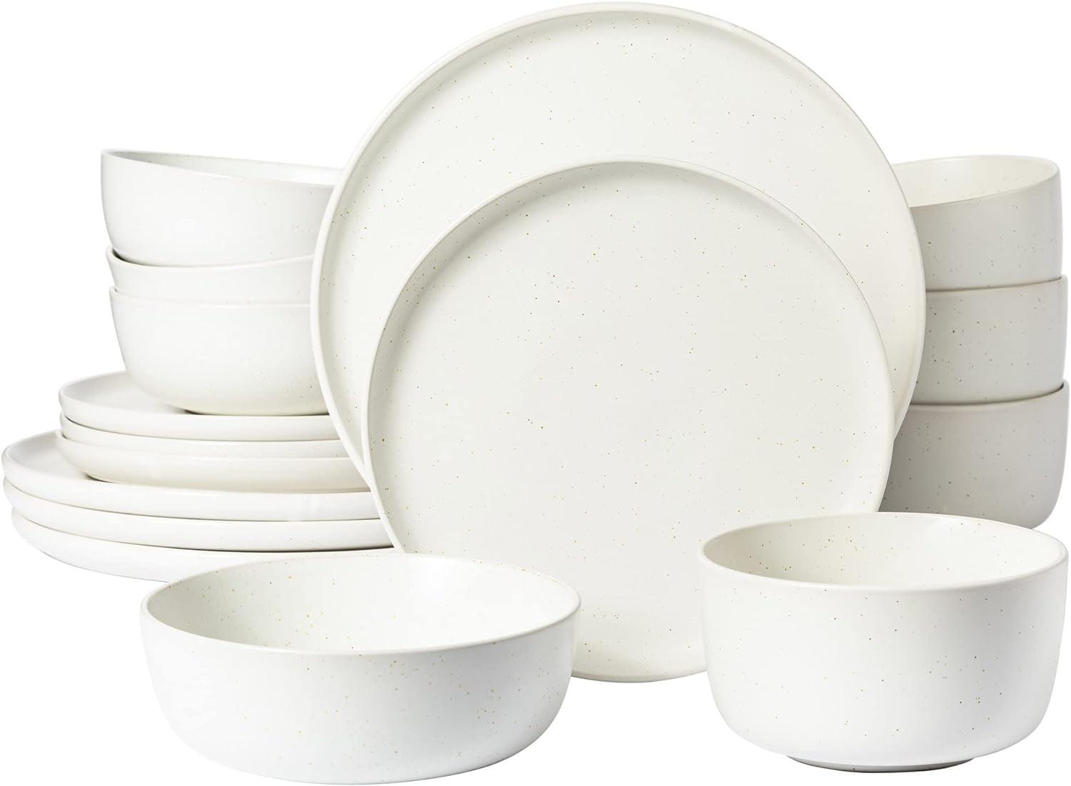 16 Piece Double Bowl Dinnerware Set: Double Your Dining Delight Stoneware Matte White Service for 4 Tableware