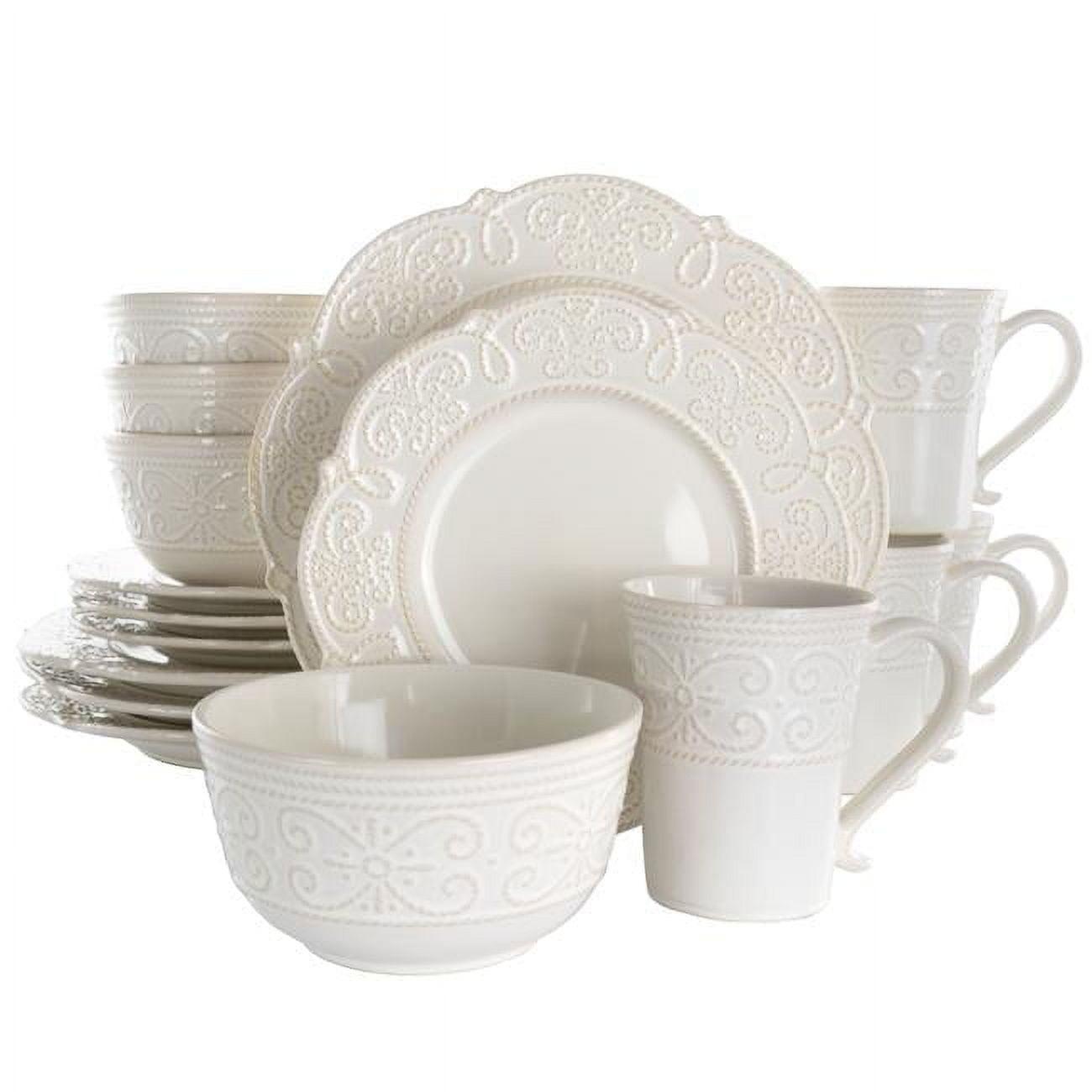 16pc Stoneware Luna Scalloped Dinnerware Set White - Elama