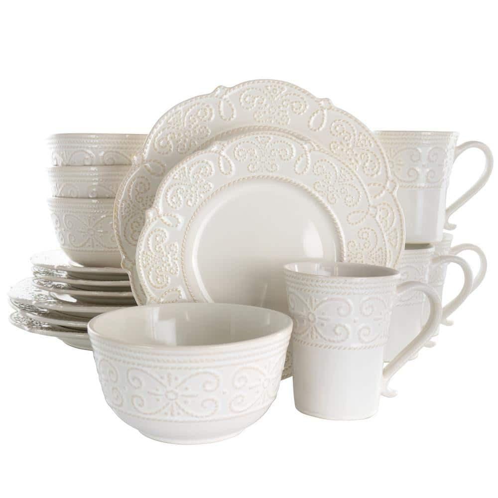 Luna White Porcelain Scalloped 16-Piece Dinnerware Set